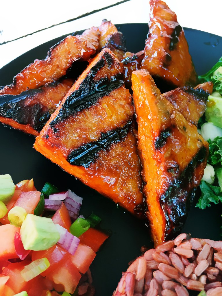 grilled tempeh with filipino barbecue sauce from astig vegan