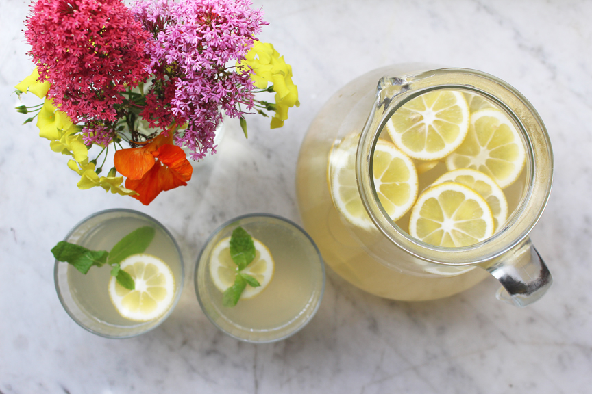 jasmine ginger lemonade with pitcher