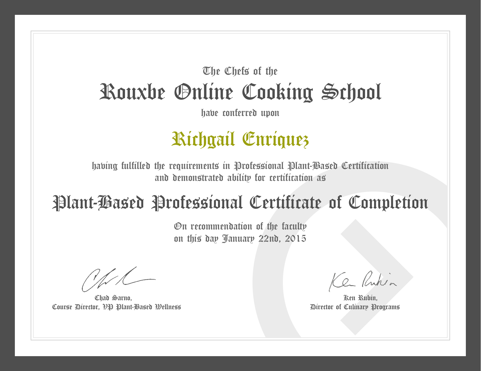 ROUXBE GRADUATION CERTIFICATE