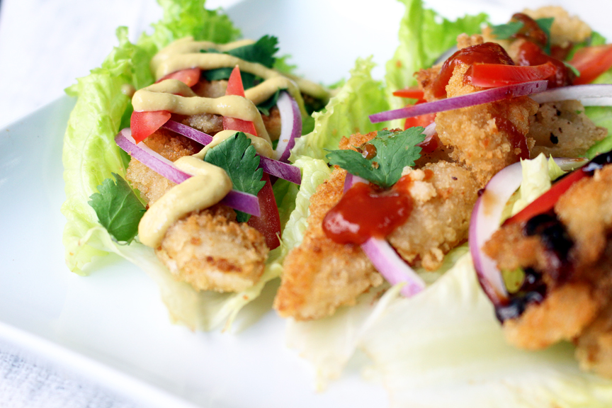 vegan calamari in lettuce wraps